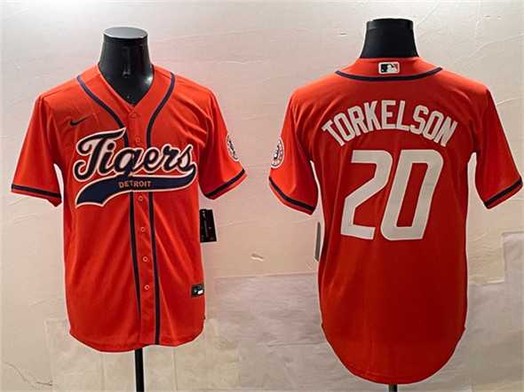Men%27s Detroit Tigers #20 Spencer Torkelson Orange With Patch Cool Base Stitched Jersey->detroit tigers->MLB Jersey